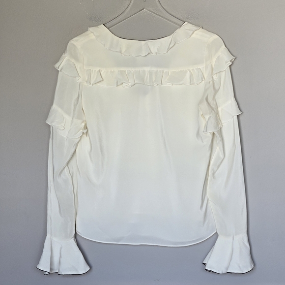Alexis 100% Silk Cream Ruffle V-Neck Women's Long Sleeve Libbie Blouse Top Small - Picture 3 of 11